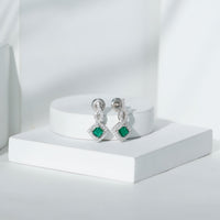 Sterling Silver 0.7 Carat Lab Grown Emerald Drop Earrings with Moissanite