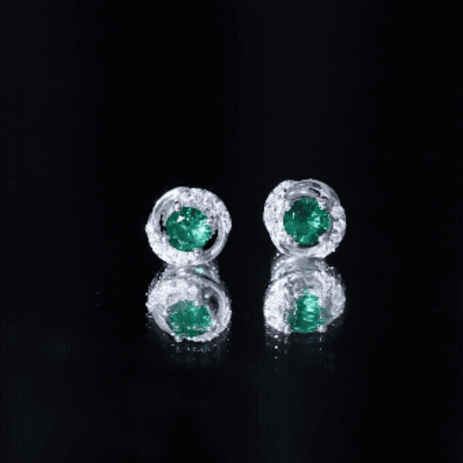 Certified 1 Carat Lab Grown Emerald Swirl Stud Earrings with Moissanite