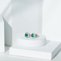 Certified 1 Carat Lab Grown Emerald Swirl Stud Earrings with Moissanite