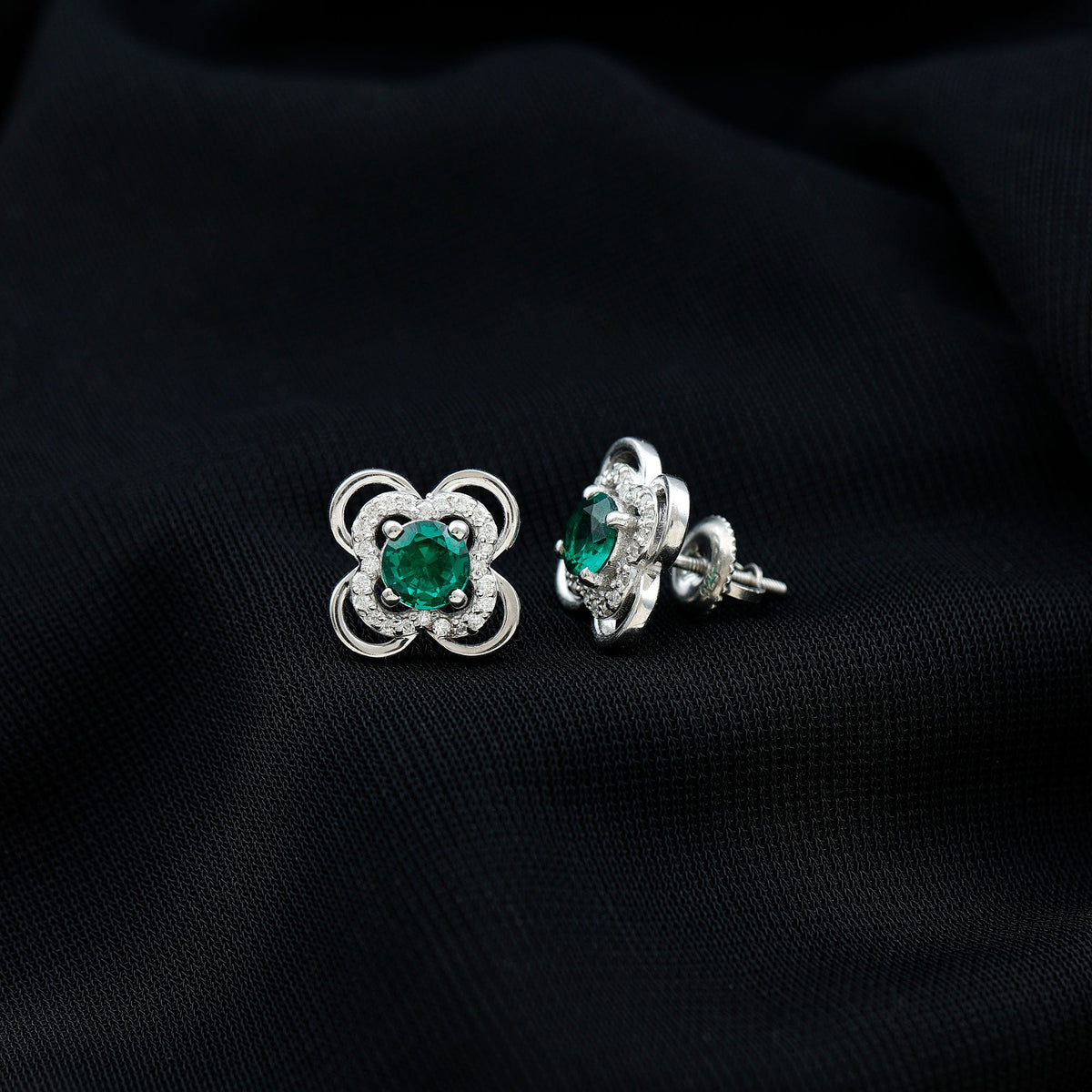 1 Carat Lab Grown Emerald Flower Earrings with Certificate