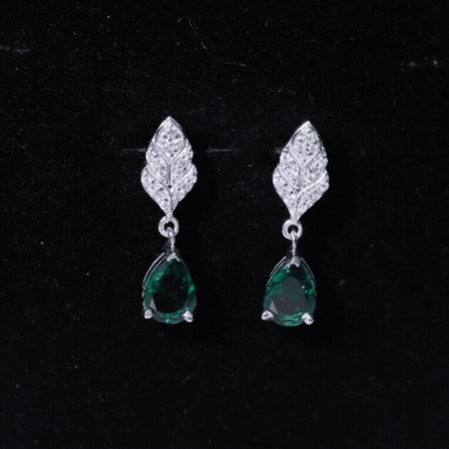 Rosec Jewels 2 Carat lab-grown emerald designer earrings with certificate, featuring sparkling emerald stones in elegant earrings design.