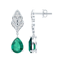 Certified 2 Carat Lab Grown Emerald Designer Earrings with Certificate