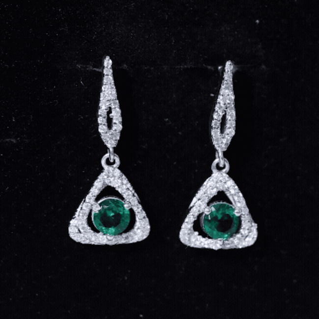 Lab grown 1.6 carat emerald drop earrings with moissanite accents by Rosec Jewels, featuring elegant green gemstone drops with sparkling stones.