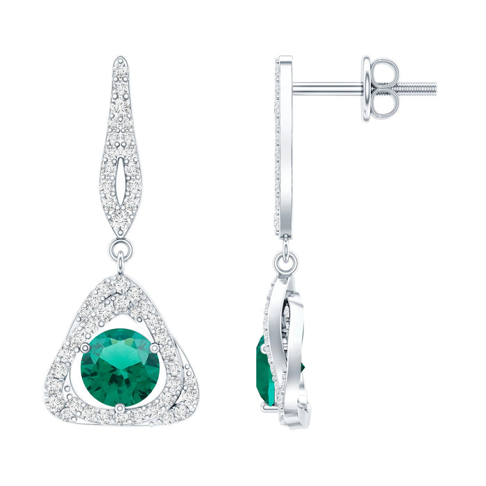 Lab-grown 1.6 carat emerald drop earrings with sparkling moissanite stones by Rosec Jewels, showcasing elegant jewelry design