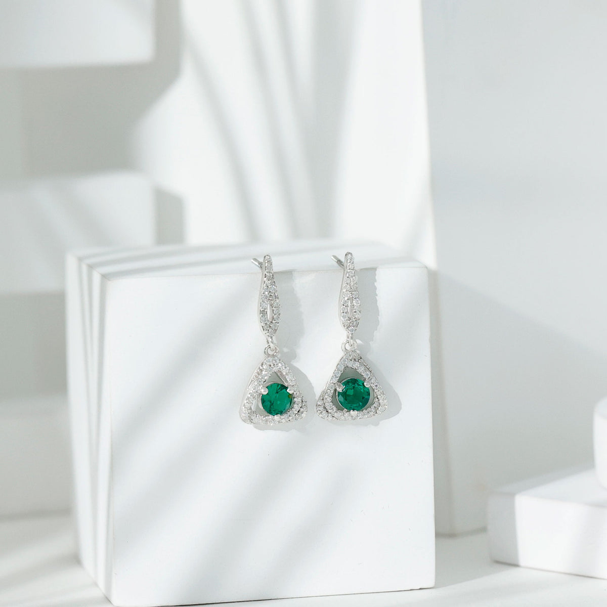 1.6 Carat Lab Grown Emerald Drop Earrings with Moissanite