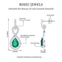 Womens 1.4 Carat Lab Grown Emerald Infinity Drop Earrings with Certificate