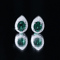 2.5 Carat Lab Grown Emerald Teardrop Stud Earrings with Moissanite Halo