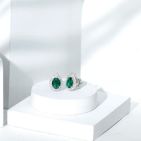 2.5 Carat Lab Grown Emerald Teardrop Stud Earrings with Moissanite Halo