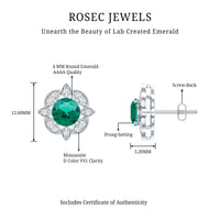 1.6 Carat Lab Emerald Vintage Stud Earrings in Sterling Silver
