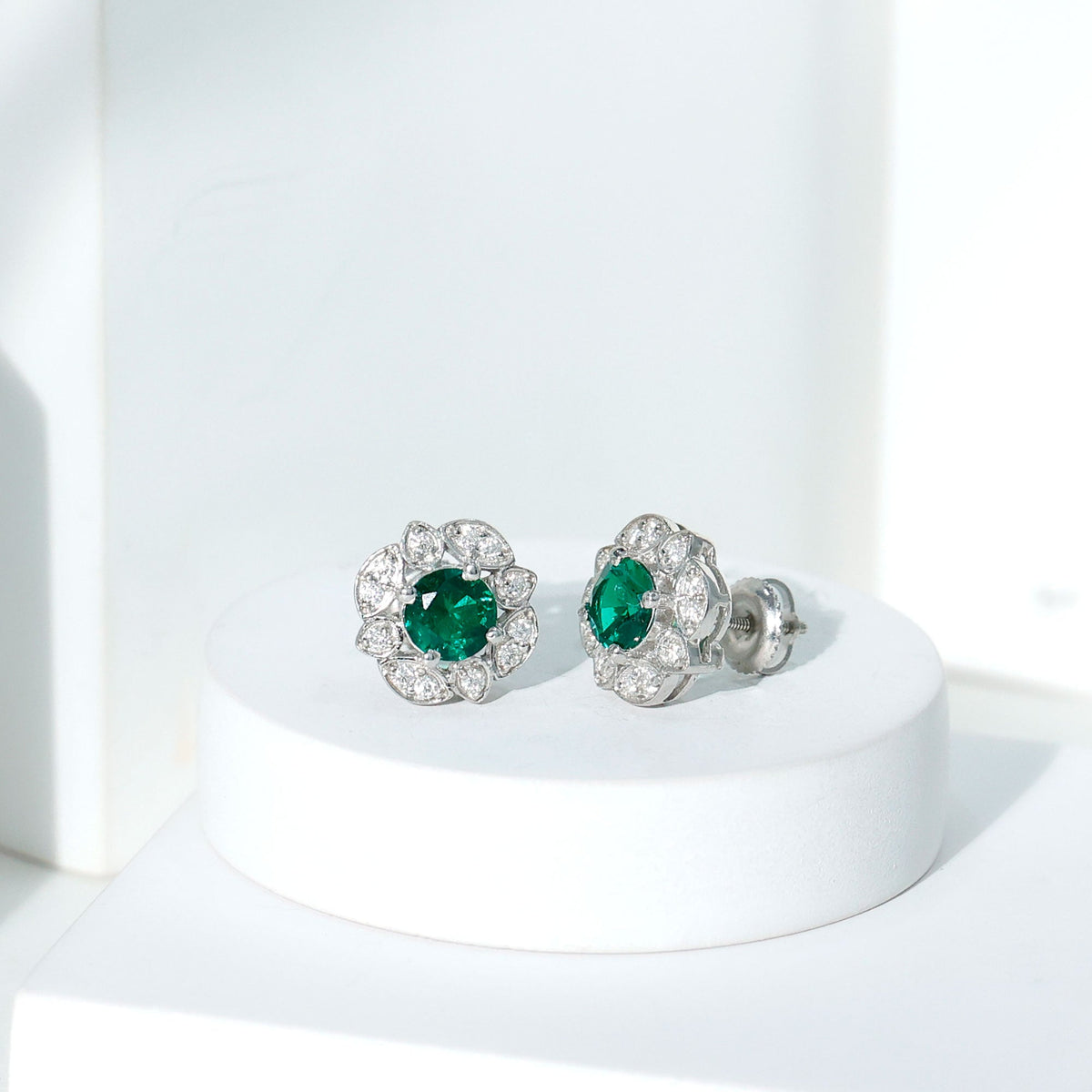 1.6 Carat Lab Emerald Vintage Stud Earrings in Sterling Silver