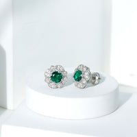 1.6 Carat Lab Emerald Vintage Stud Earrings in Sterling Silver