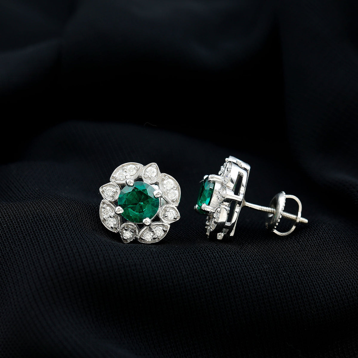 1.6 Carat Lab Emerald Vintage Stud Earrings in Sterling Silver