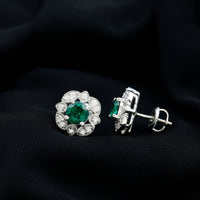 1.6 Carat Lab Emerald Vintage Stud Earrings in Sterling Silver