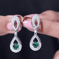 Sterling Silver 1.6 Carat Lab Grown Emerald Teardrop Earrings for Women