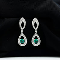 Sterling Silver 1.6 Carat Lab Grown Emerald Teardrop Earrings for Women