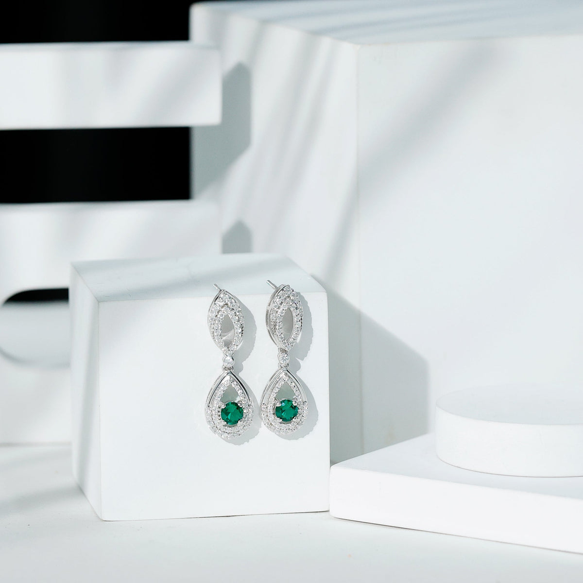 Sterling Silver 1.6 Carat Lab Grown Emerald Teardrop Earrings for Women