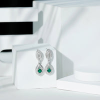 Sterling Silver 1.6 Carat Lab Grown Emerald Teardrop Earrings for Women