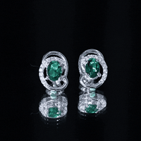 Oval Shaped 1.7 Carat Lab Grown Emerald Designer Earrings in Sterling Silver