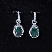 Vintage Inspired 2.5 Carat Oval Lab Emerald Drop Earrings in Silver