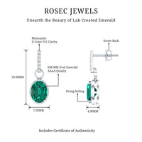 Vintage Inspired 2.5 Carat Oval Lab Emerald Drop Earrings in Silver