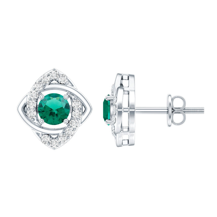 Certified half carat lab-grown emerald stud earrings with sparkling moissanite accents from Rosec Jewels, showcasing elegant jewelry design.