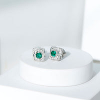 Certified Half Carat Lab Grown Emerald Stud Earrings with Moissanite