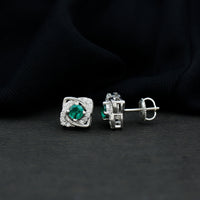 Certified Half Carat Lab Grown Emerald Stud Earrings with Moissanite