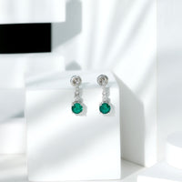 Sterling Silver 1.6 Carat Lab Grown Emerald Drop Earrings with Moissanite