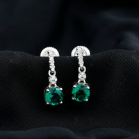 Sterling Silver 1.6 Carat Lab Grown Emerald Drop Earrings with Moissanite