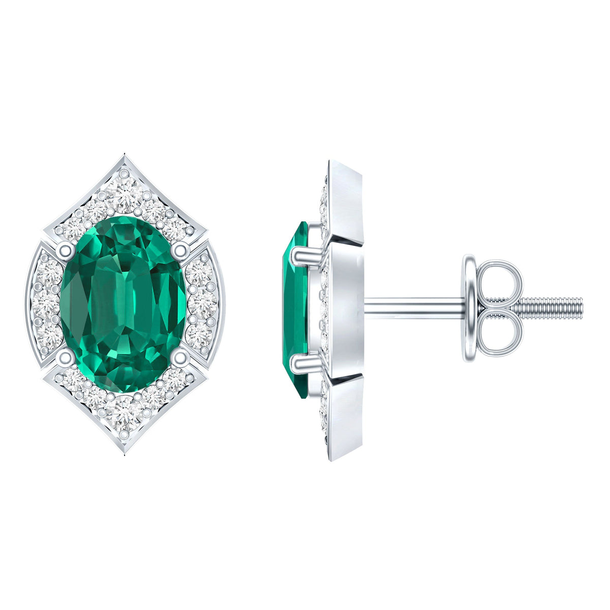 Certified 1.7 Carat Lab Grown Emerald Vintage Stud Earrings with Moissanite