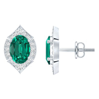 Certified 1.7 Carat Lab Grown Emerald Vintage Stud Earrings with Moissanite