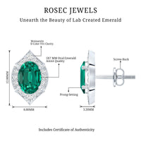 Certified 1.7 Carat Lab Grown Emerald Vintage Stud Earrings with Moissanite