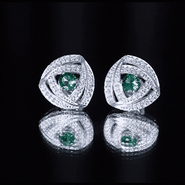 1 Carat Lab Grown Emerald Triangle Stud Earrings in Sterling Silver