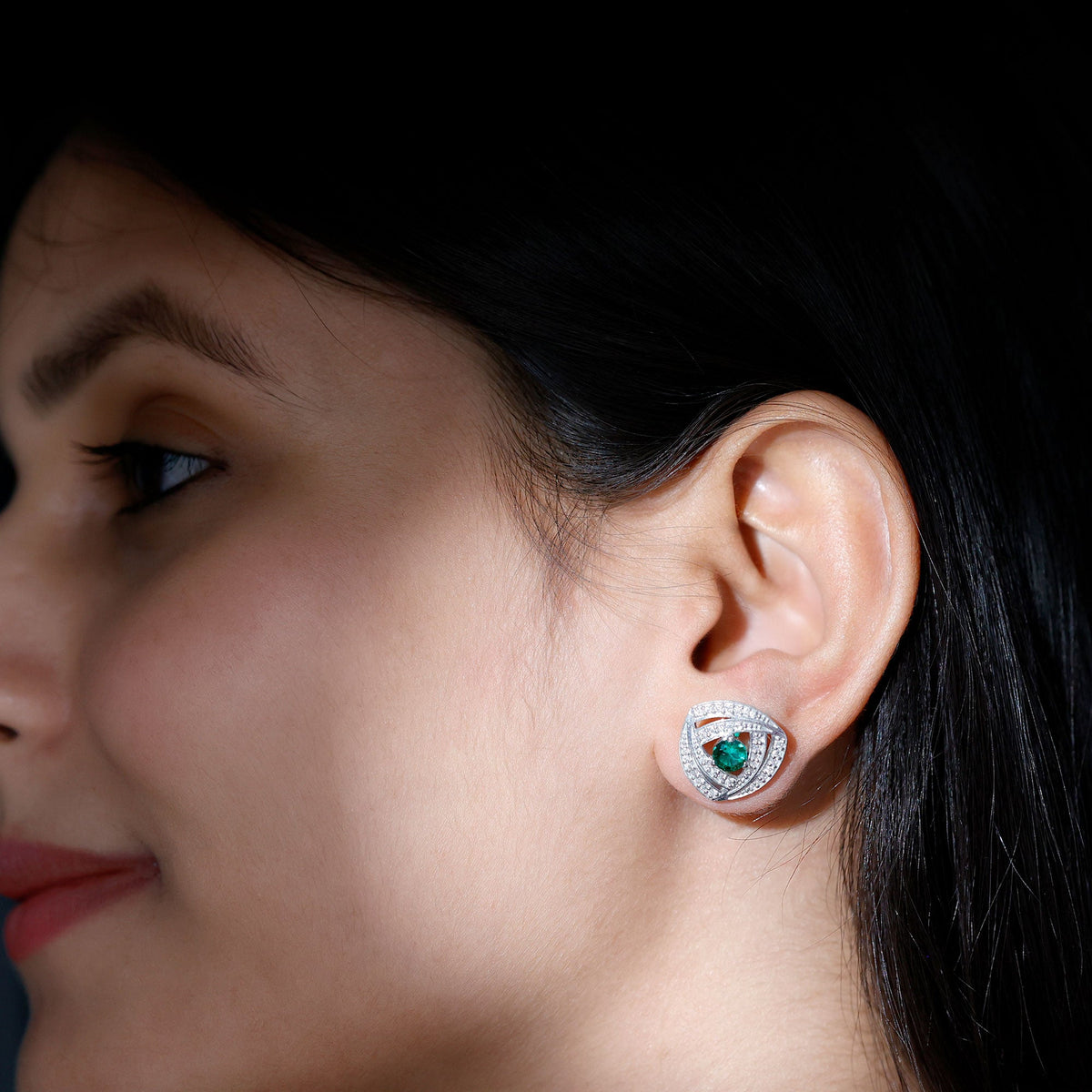 1 Carat Lab Grown Emerald Triangle Stud Earrings in Sterling Silver