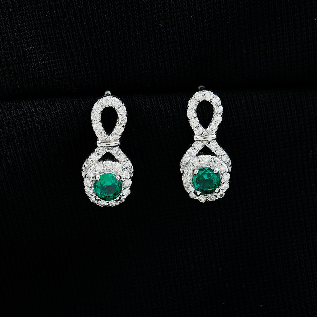 Half Carat Lab Grown Emerald Infinity Stud Earrings with Moissanite
