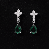 Sterling Silver 2 Carat Lab Grown Emerald Drop Earrings with Moissanite
