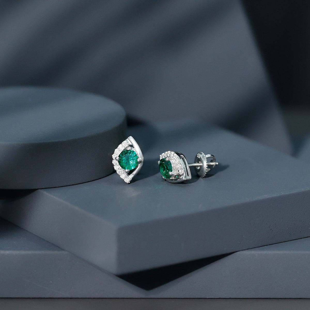 Sterling Silver 1 Carat Lab Grown Emerald Stud Earrings with Moissanite