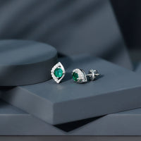 Sterling Silver 1 Carat Lab Grown Emerald Stud Earrings with Moissanite