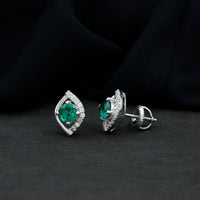 Sterling Silver 1 Carat Lab Grown Emerald Stud Earrings with Moissanite