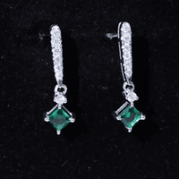 Princess Cut 0.7 Carat Lab Grown Emerald Drop Earrings with Moissanite