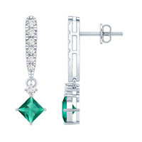 Princess Cut 0.7 Carat Lab Grown Emerald Drop Earrings with Moissanite