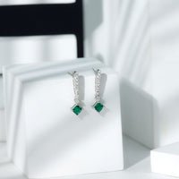 Princess Cut 0.7 Carat Lab Grown Emerald Drop Earrings with Moissanite