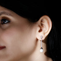 Natural Cultured Pearl Drop Dangle Earrings in Silver