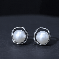 Natural 16 Carat Cultured Pearl Stud Earrings in Silver