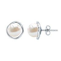 Natural 16 Carat Cultured Pearl Stud Earrings in Silver