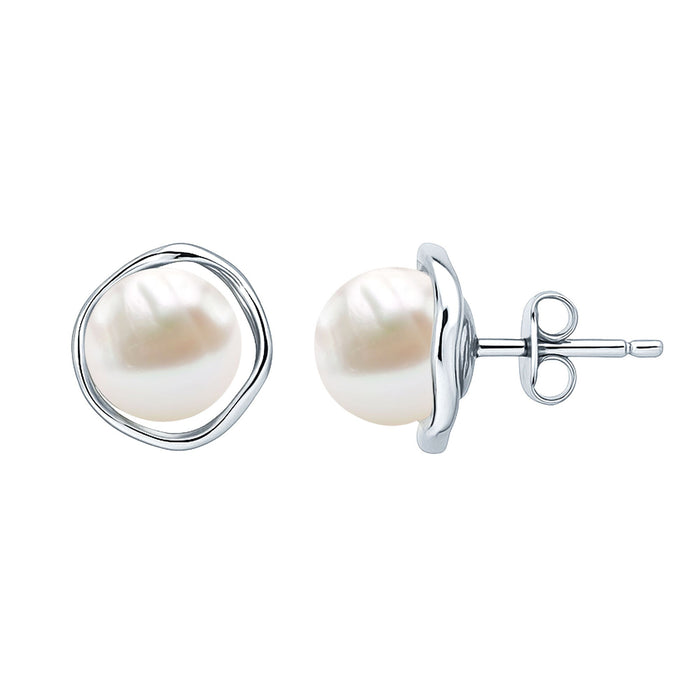 Natural 16 Carat Cultured Pearl Stud Earrings in Silver