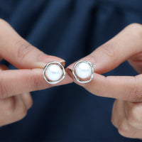 Natural 16 Carat Cultured Pearl Stud Earrings in Silver