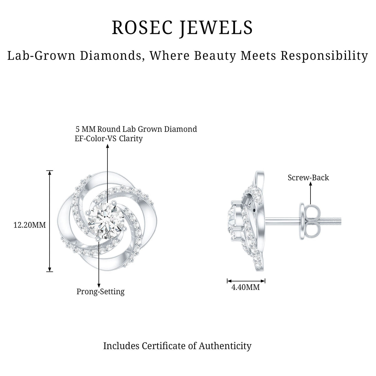 Certified Lab 5 MM Round Diamond Swirl Stud Earrings