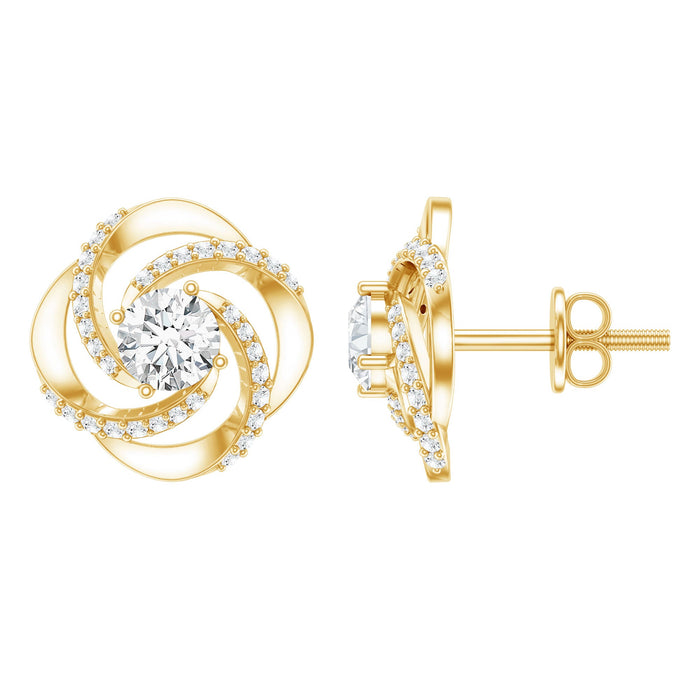 Rosec Jewels Certified Lab 5mm round diamond swirl stud earrings, showcasing sparkling diamond details on silver settings.