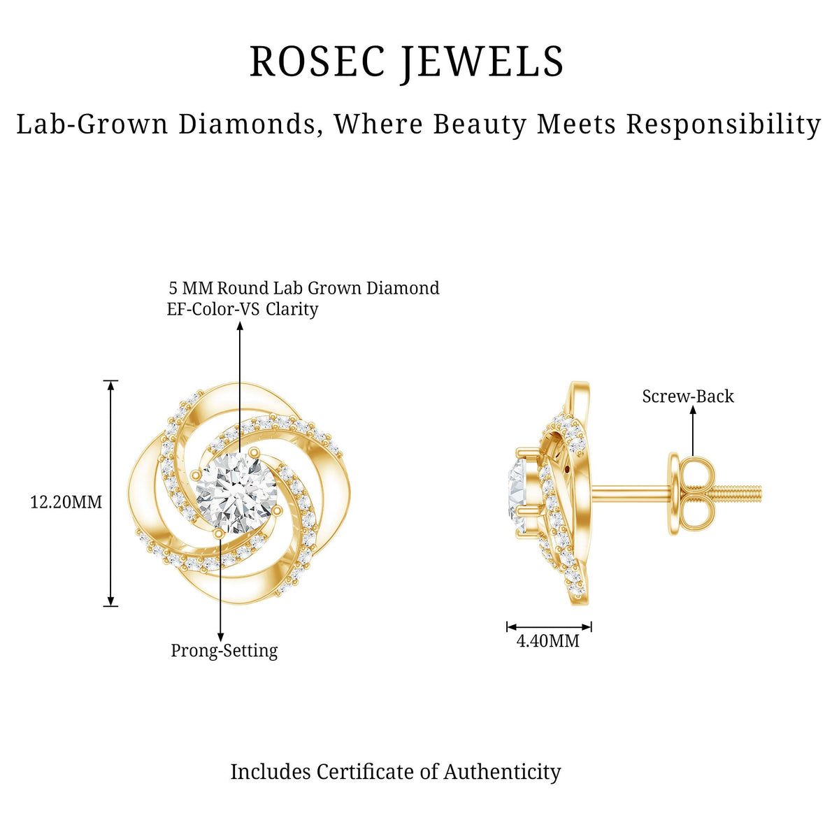 Certified Lab 5 MM Round Diamond Swirl Stud Earrings